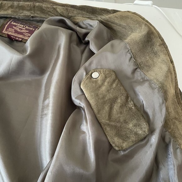 Vintage Colebrook Olive Green Suede Leather Bomber Harrington Jacket Mens XL - Picture 10 of 16